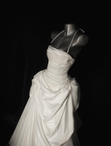 Niulatu A Line Halter Pleated White Tulle Satin Long Wedding Dress HZ0113