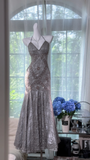 Niulatu Grey Mermaid Spaghetti Strap Beaded Lace Prom Dress 22th Birthday Dress HZ0113