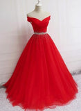 Niulatu Red Tulle Off Shoulder Long Formal Gown Red Sweet 16 Dresses HZ0113