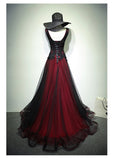Niulatu and Tulle V-neckline Beaded Lace Long Party Dress, A-line Prom Dress Evening Dresss HZ0113