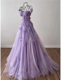 Niulatu Pink Off Shoulder Tulle Floral Party Dress Tulle Prom Dress Evening Dress SD1747