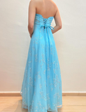 Niulatu Strapless Sequins Evening Dress Blue A Line Prom Dress HZ1007
