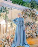 Niulatu A-line Blue Long Evening Dress Blue Maxi Dress HZ1007