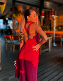 Niulatu Sheath Long Prom Dress Burgundy One Shoulder Evening Gown HZ1007