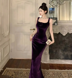 Niulatu Velvet Long Sheath Prom Dress Purple Off Shoulder Slit Party Evening Gown HZ1007