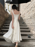 Niulatu French White Strap Skirt Elegant Square Neck Evening Dresses Fashion Party Dress HZ1007