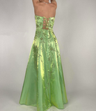 Niulatu Green Satin Beaded A Line Prom Dress Evening Dress HZ1007