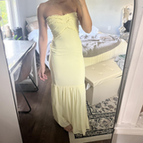 Niulatu Yellow Strapless Chiffon Ruffles Evening Dress Mermaid Prom Dress HZ1007