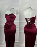 Niulatu Burgundy Sheath Sweetheart Neck Satin Knee Lenght Prom Dress Cocktail Dress HZ0113