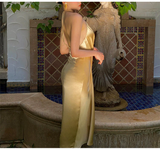 Niulatu Halter V Neck Party Dress Champagne Gold Prom Evening Dress HZ1007