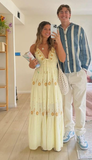 Niulatu New A Line Spaghetti Strap Embroidered Light Yellow Satin Prom Dress Outfits HZ0113
