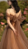 Niulatu A-line Tulle Straps Long Formal Gown Tulle Party Dresses Evening Dresses HZ1007