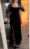 Niulatu Square-Neck White Satin Side Slit Long Evening Dress Formal Prom Dress HZ1007