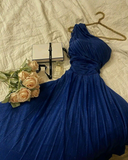 Niulatu Blue One Shoulder Prom Dress Blue Evening Dress HZ1007