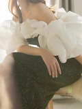 Niulatu Black And White Evening Dress With Ruffles Formal Dress HZ1007
