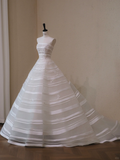 Niulatu Ball Gown Strapless Appliques White Organza Satin Prom Dress Wedding Dresses HZ0113