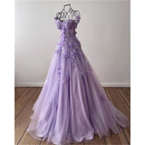 Niulatu 3D Flower sweet A-line Tulle Evening Dress/ Purple Prom Dress Handmade HZ1007