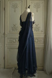 Niulatu Navy Blue Chiffon A Line Prom Dress Evening Dress HZ1007