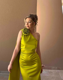 Niulatu Sheath Long Party Prom Dress Olive Green One Shoulder Prom Evening Dress HZ1007