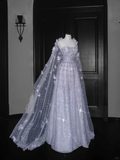 Niulatu Lilac Tulle Beaded Appliques A Line Prom Evening Dress Formal Evening Dress HZ1007