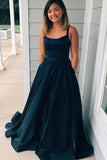 Niulatu A-line Scoop Spaghetti Straps Long Prom Dresses With HZ1007