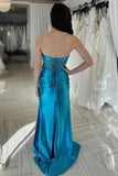 Niulatu Sheath Silk Satin Beaded Strapless Prom Dresses With Slit, Party HZ1007