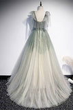 Tie Shoulders Green A-line Long HZ0308