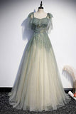 Tie Shoulders Green A-line Long HZ0308