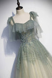 Tie Shoulders Green A-line Long HZ0308