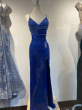 Niulatu V Neck Royal Blue Sequins Evening Dress HZ1007