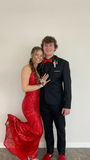 Niulatu Red V Neck Mermaid Prom Dress Red Evening Dress HZ1007