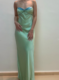 Niulatu Spaghetti Straps Green Satin Beaded Prom Evening Dress HZ1007