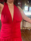 Niulatu Halter Backless Brown A Line Slit Prom Dress Deep V Evening Dress HZ1007