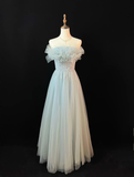 Niulatu Blue Tulle Sequins Beaded ALine Prom Dress Evening Dress HZ1007