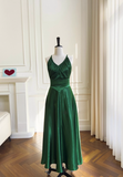 Niulatu Green A Line Halter Satin Prom Dress Vacation Dress Wedding Guest Dress HZ0113