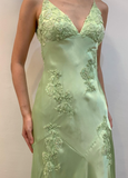 Niulatu Mermaid V Neck Appliques Satin Open Back Long Prom Dress Outfits HZ0113