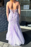Niulatu Spaghetti Straps Lace Appliques Mermaid Prom Dress Long Evening Gown HZ1007