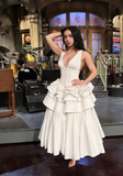 Niulatu Deep V Multi-Layered Satin A Line Evening Dress White Formal Prom Dress HZ1007