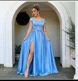 Niulatu Off The Shoulder Blue Prom Dress Blue Evening Dress HZ1007