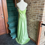 Niulatu Green Satin Chiffon Evening Dress Long Prom Dress HZ1007