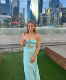 Niulatu Strapless Satin A Line Prom Dress Long Party Evening Dress HZ0113