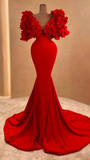 Niulatu Women Red Long Evening Dress Mermaid Formal Dress Ruffles Cloud Shoulder HZ1007