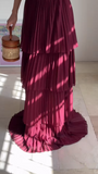 Niulatu Strapless Chiffon Pleated Tiered Long Evening Dress A Line Prom Dress HZ1007
