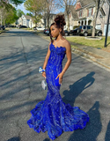 Niulatu Royal Blue Sequin Beaded Appliques Mermaid Prom Dress Evening Dress HZ0113