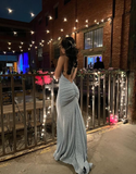 Niulatu Blue Backless Evening Dress Blue Evening Gown HZ1007
