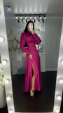 Niulatu Puff Sleeves Long Evening Dress With Split HZ1007