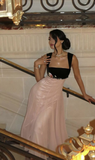 Niulatu Straps Prom Dress Pink A Line Long Evening Dress HZ1007
