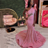 Niulatu Beaded Sequins Evening Dress One Shoulder Mermaid Prom Dress HZ1007