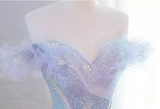 Niulatu Off Shoulder Sequin Tulle Long Prom Dress Purple Formal Evening Dresses HZ1007
