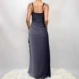 Niulatu A Line Spaghetti Strap Beaded Navy Blue Ombre Chiffon Party Dress Evening Dress HZ0113